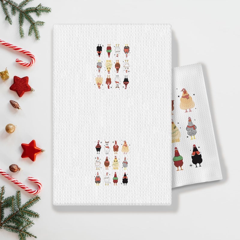 COWEB Chicken Christmas Kitchen Towels, Chicken Gifts for Women Chicken Lovers, Chicken Mom Lady Gifts, Chicken Dish Towels, Christmas Tea Towels, Funny Chicken Decorative Hand Towels, 16x24 Inch - Image 2